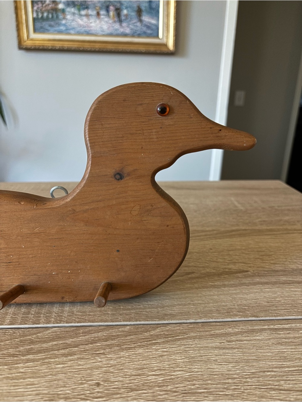 Vintage Handmade Wooden Hanging Duck Shelf - 3 Hooks - Picture 2 of 4